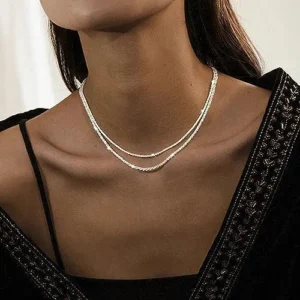 MBW Layered Necklaces for Women, Dainty Silver Plated Snake Twist Rope Chain Necklace for Women Simple Herringbone Thin Snake Chain Satellite Choker Necklace Silver Jewelry Set Gifts for Women Girls