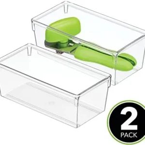 mDesign Plastic Stackable Kitchen Drawer Storage Organizer Tray Containers for Pantry, Drawers, Cupboard, Shelf, or Counter – Holds Utensil, Gadget, and Snacks – Lumiere Collection – 2 Pack – Clear