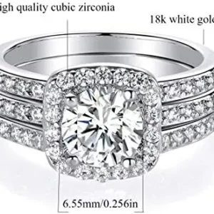 MDFUN 18K White Gold Plated Cubic Zirconia Three-in-One Halo Wedding Engagement Promise Eternity Ring for Women