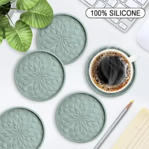 ME.FAN Silicone Coasters [6 Pack] Coasters with Holder – Drinking Coasters – Cup Mat for Drinks – Live for Hot or Cold Drink Thickened, Non-Slip, Non-stick, Deep Tray Desert Sage