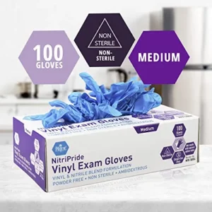 MED PRIDE NitriPride Nitrile-Vinyl Blend Exam Gloves, Medium 100 – Powder Free, Latex Free & Rubber Free – Single Use Non-Sterile Protective Gloves for Medical Use, Cooking, Cleaning & More