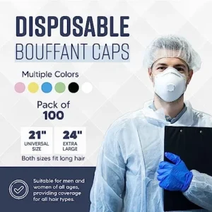 Medical Nation 21″ Hair Net Disposable Bouffant Caps |Pack of 100, Black| Hairnets, Non-Woven, Non-Pleated Hair Cover |for Medical, Lab, Nurse, Tattoo, Food Service, Hospital, Cooking- Size 21″ Black