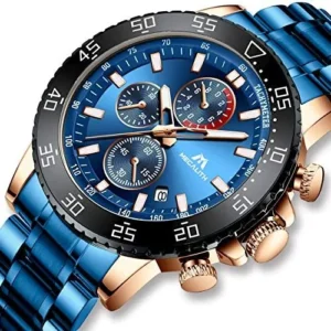 MEGALITH Mens Watches Stainless Steel Waterproof Analog Quartz Wrist Watch Fashion Business Chronograph Watch for Men