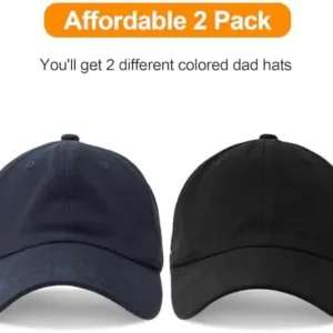 MEINICY 2 PCS Baseball Cap Low Profile Golf Dad Hat Adjustable Cotton Cap Unisex Plain Solid Hat Polo Style Unconstructed