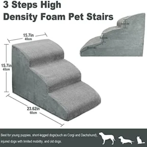 MEJYJEM 3 Steps High Density Foam Dog Stairs Ramps,Non-Slip Pet Steps for Older Dogs,Pet with Joint Pain, Sofa Bed Ladder for Cats