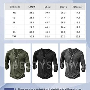 Mens Distressed Henley Shirts Retro Long Sleeve Tee Shirts Casual Button Down Washed T-Shirts for Men