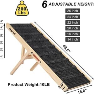 Mepvol Dog Ramp,Stable Wooden Pet Ramp for All Small and Older Animals,43.5″ Long Ramps with 8 Steps,Adjustable from 14″ to 26″, Folding Pet Ramps Great for High Bed Couch and Cars,(250Lbs Capacity)