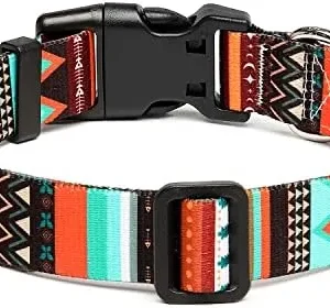 Mercano Adjustable Dog Collar – Special Design Patterns, Soft Nylon Comfortable Durable Pet Collar for Small Medium Large Dogs (S, Tribal Green)