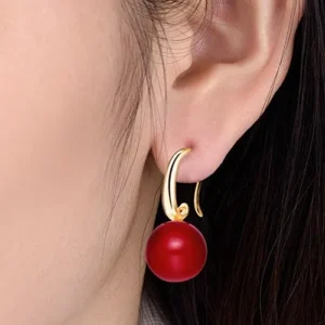 Merdia Charming Earrings Drop Simulated Pearl Hook Earrings 12MM Red