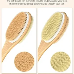 Metene Shower Brush with Soft and Stiff Bristles, Bath Dual-Sided Long Handle Back Scrubber Body Exfoliator for Wet or Dry Brushing