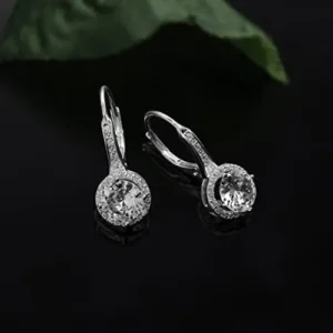 Mia Sarine 925 Sterling Silver Cubic Zirconia Halo Leverback Dangle Bridal Earrings for Women