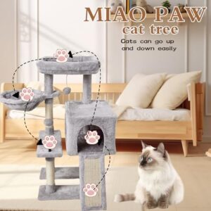 MIAO PAW 10Grey Cute Cat Tree Tower for Indoor Cats – Condo with Sisal Scratching Posts，Jump Platform Cat Furniture Activity Center Play House Bed