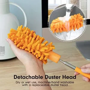 Microfiber Duster for Cleaning, Tukuos Hand Washable Dusters with 2pcs Replaceable Microfiber Head, Extendable Pole, Detachable Cleaning Supplies for Office, Car, Window, Furniture, Ceiling Fan