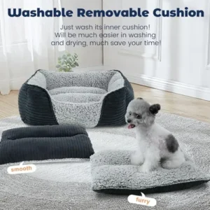 Miguel Washable Dog Bed with Removable Cushion for Medium Small Dogs, Easy to Wash Pet Sofa Bed with Side, Rectangle Bolster Cat Bed Calming Cuddle Puppy Bed with Anti-Slip Bottom, Black 25 Inch