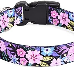 Mihqy Dog Collar with Bohemia Floral Tribal Geometric Patterns – Soft Ethnic Style Collar Adjustable for Small Medium Large Dogs(Floral Pink,M)