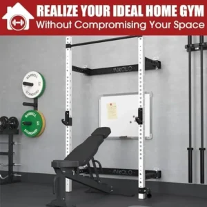 Mikolo 2.36” x 2.36” Folding Wall Mounted Squat Rack, 1000 Pounds Capacity Power Rack with Pull Up Bar, J Hooks, Landmine and Other Attachments, Space-Saving Home Gym