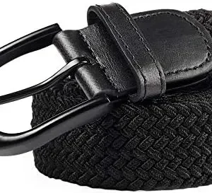 Mile High Life | Braided Stretch Elastic Belts | Pin Oval Solid Black Belt Buckle | PU Loop End Tip Men/Women/Junior