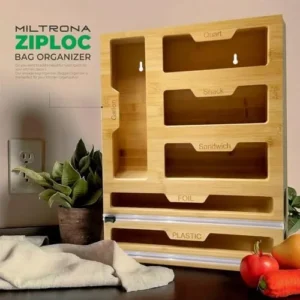 MILTRONA – Bamboo Ziplock bag Organizer – Plastic bag Organizer – Ziplock Bag Storage Organizer for Drawer – Kitchen Towel Holder – Ziplock Organizer – Foil and Plastic Wrap Dispenser With Cutter