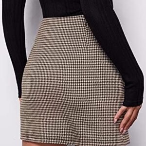 Milumia Women’s Elegant High Waist Slit Hem Houndstooth Print Bodycon Mini Skirt