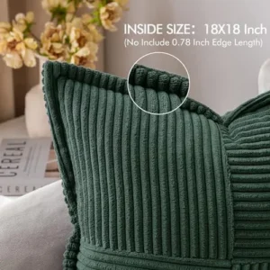 MIULEE Dark Green Corduroy Pillow Covers with Splicing Set of 2 Super Soft Boho Striped Pillow Covers Broadside Decorative Textured Throw Pillows for Couch Cushion Livingroom 18×18 inch