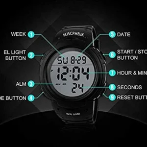 MJSCPHBJK Mens Digital Sports Watch, Waterproof LED Screen Large Face Military Watches for Men