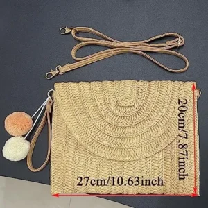 monochef Straw Purse Bag for Women: Vacation Beach Essentials Handbags Shoulder Woven Crossbody Bags Rattan Clutch Purses Summer Wicker Handmade Envelope Wallet Pocketbooks