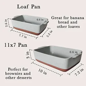 Mora Ceramic Set of 2 Baking Dishes For Casserole, Banana Bread, Brownies, Broiling, Roasting, and Baking. 7×11 in and Loaf Pans – Porcelain Serving Bakeware from Oven to Table. Freezer Safe – Grey