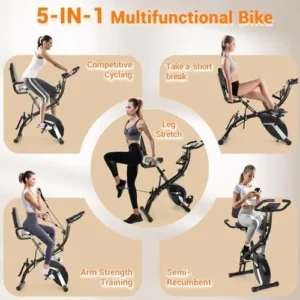 MOSUNY Exercise Bike-5 in 1 Stationary Bike For Home, Folding Exercise Bike 330LB Capacity, Magnetic Resistance, Seat Backrest(Upgraded)