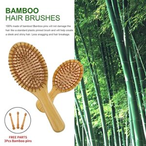 MRD Hair Brush Set, Natural Bamboo Comb Paddle Detangling Hairbrush, Wide-tooth and tail comb No Bristle, suit for Women Men and Kids Thick/Thin/Curly/Dry Hair Gift kit Yellow