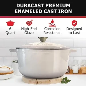 Mueller 6 Quart Enameled Cast Iron Dutch Oven, Dual Handles, Stainless Knob – For Braising, Stews, Roasting, Baking