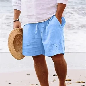 Muscularfit Men Linen Shorts Elastic Waist Drawstring Cotton Linen Shorts with Pockets Loose Fit Outdoor Summer Beach Shorts