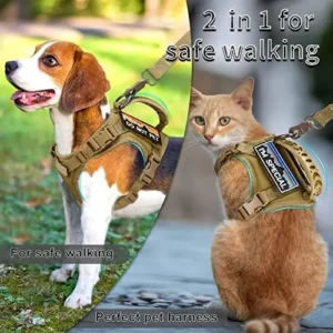 nanappice Tactical Cat Harness and Leash for Walking Esacpe Proof,Adjustable Soft Mesh Large Cat Vest with Rubber Handle Easy to Control,Molle Pathes