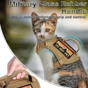 nanappice Tactical Cat Harness for Walking, Adjustable Escape Proof Pet Vest for Large Cat,Easy Control Breathable Cat Vest with Handle，Molle Patches Beige