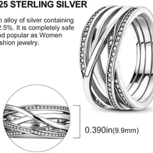 NARMO 925 Sterling Silver Rings for Women Entwined Line with Cubic Zirconia Ring Daisy Flower Rings for Women Sterling Silver Stacking Rings Wedding Band Rings