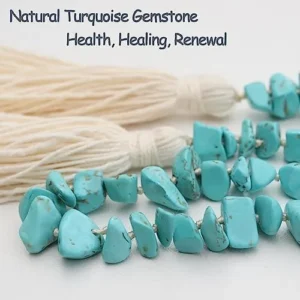 Natural Gemstone Bead Garland with Tassel,31inch Farmhouse Rustic Country Table Decor Prayer Healing Beads Boho Wall Shelf Hanging Decoration (Turquoise)