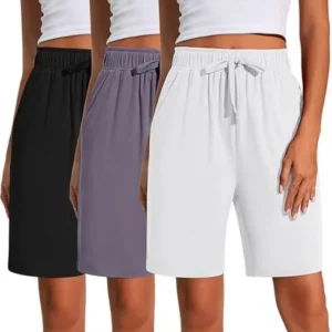 Neer 3 Pack Women’s Shorts Quick Dry Shorts Women Drawstring High Waisted Shorts Womens Bermuda Athletic Shorts with Pockets