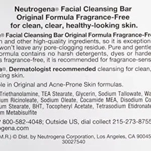 Neutrogena Original Fragrance-Free Facial Cleansing Bar with Glycerin, Pure & Transparent Gentle Face Wash Bar Soap, Free of Harsh Detergents, Dyes & Hardeners, 3.5 oz