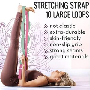 [NEW 2024] TECEUM Stretching Strap for Yoga & Physical Therapy – 10 Loops – Non-elastic Leg Strap for Exercising, Pilates, Rehabilitation – All Levels