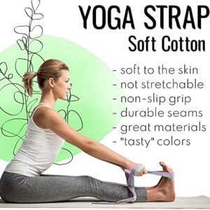 [NEW 2024] TECEUM Yoga Strap – Cotton – 6 ft 8 ft 10 ft (15+ colors) – Adjustable Non-Slip Belt for Daily Yoga, Pilates, Stretching, Physical Therapy, Fitness & Home Workout – For All Levels