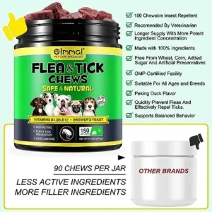 NIFEISHI Flea and Tick Prevention for Dogs, 150 Chewable Tablets Natural Flea and Tick Chews Supplement for Dogs, Oral Flea Pills for All Breeds & Ages Dogs, Oral Flea Pills for Dogs Supplement