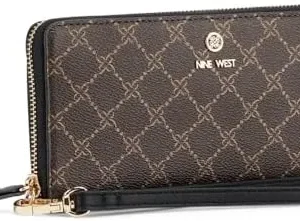 Nine West linnette Zip Around Wallet with Wristlet, Brown Black Logo