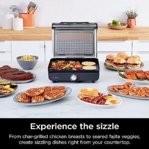 Ninja GR101 Sizzle Smokeless Indoor Grill & Griddle, 14” Interchangeable Nonstick Plates, Dishwasher-Safe Removable Mesh Lid, 500F Max Heat, Even Edge-to-Edge Cooking, Grey/Silver