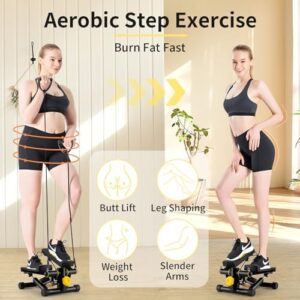 NOAOVO Steppers for Exercise at Home, Mini Stepper with Resistance Bands, Portable Stair Stepper Machine 400LBS Loading Capacity, Exercise Stepper for Home Office Workout