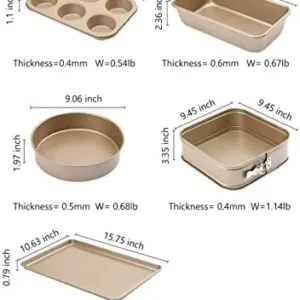 Nonstick Baking Pans Set for Starter,10x15Inch Cookie Sheet Tray 6 Cup Muffin Tin 9Inch Round and Square Springform Cake Pan 1Lb Loaf Bread Pan Carbon Steel Bakeware Gift 5pcs Non-Toxic BPA Free