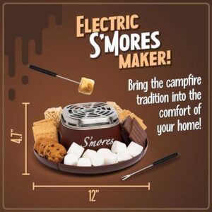 Nostalgia Tabletop Indoor Electric S’mores Maker – Smores Kit With Marshmallow Roasting Sticks and 4 Trays for Graham Crackers, Chocolate, and Marshmallows – Movie Night Supplies – Brown