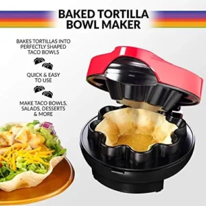 Nostalgia Taco Tuesday Tortilla Bowl Maker For Baked Taco Bowls, Tostadas, Salads, Dips, Appetizers, and Desserts, 8 to 10 Inch Tortillas, Red