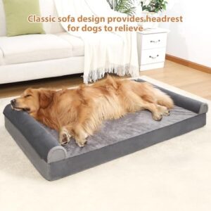 NUPIDA Orthopedic Dog Bed Washable Large Dog Bed Waterproof Dog Bed XL Dog Couch Egg Foam Dog Crate Bed with Removable Bolsters & Nonslip Bottom, 41″ x 27″ x 7″, Grey