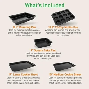 NutriChef 10-Piece Kitchen Oven Baking Pans – Deluxe Carbon Steel Bakeware Set with Stylish Non-stick Gray Coating Inside and Out, Dishwasher Safe & PFOA, PFOS, PTFE Free – NutriChef,Black