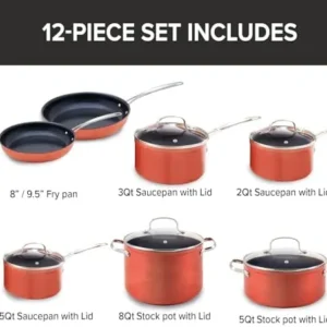 Nuwave 12pc Forged Lightweight Cookware set, G10 Healthy Duralon Ceramic Ultra Non-Stick Coating, Vented Tempered Glass Lids, Stay-Cool Handles, Induction-Ready & Works on All cooktops, PFAS Free