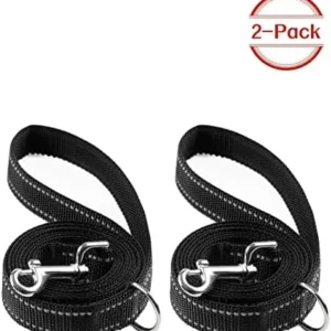 OEFEO 2-Pack 6FT Reflective Dog Leash for Large&Medium and Small Dogs, Durable Nylon Leashes for Walking and Training, 6 Foot Dog Leash with D Ring for Puppy,1 inch X 6FT(Black&Black, 2-Pack)